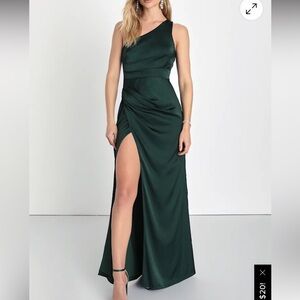 Lulu's Dark Green One-Shoulder Maxi Dress